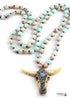 Boho Necklace, RH Antique Horn Crystal Lava Stone
